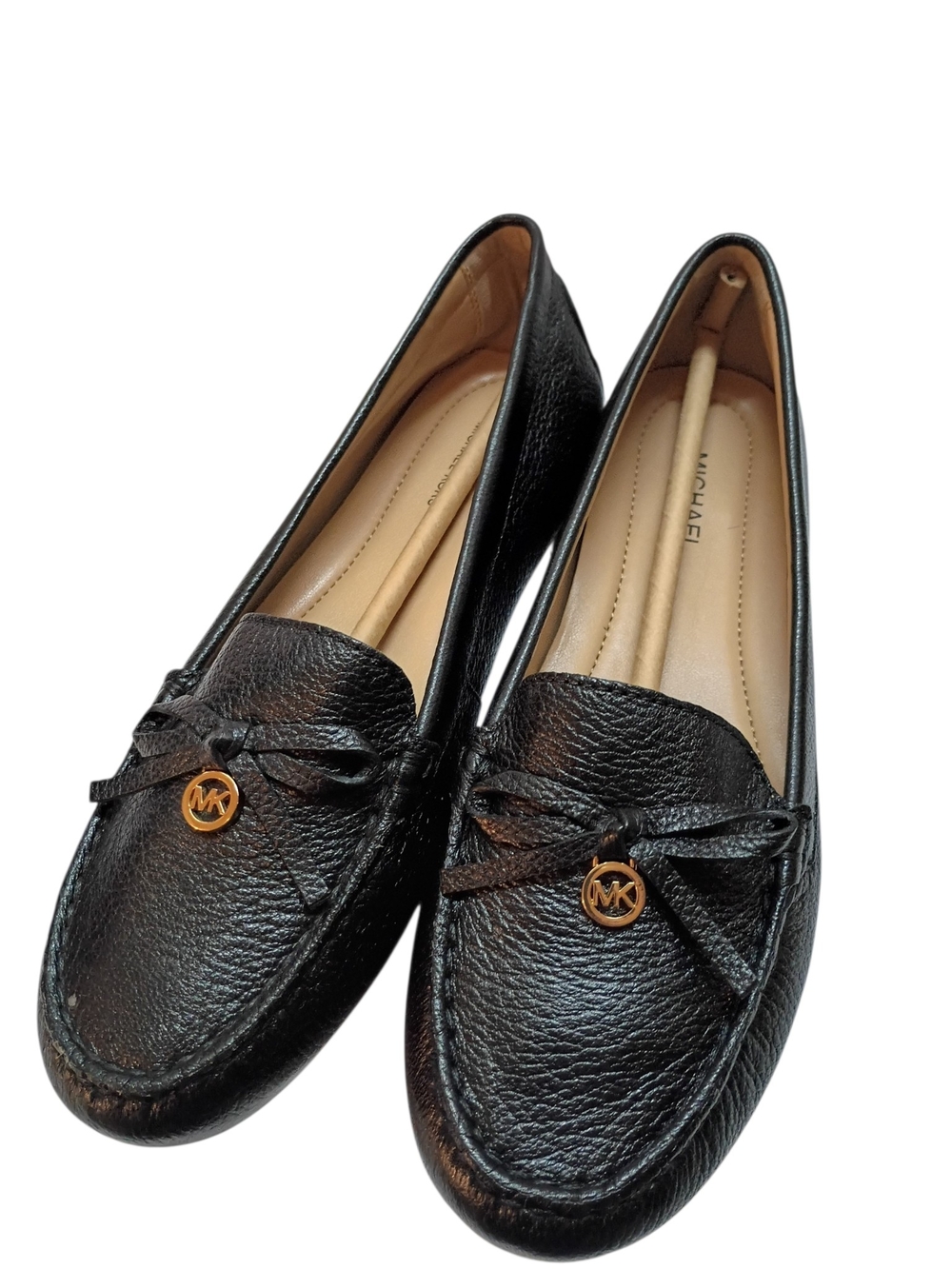 Michael Kors Everett Mocs Loafer Women 5.5M Black Leather Gold SlipOn w/Box NWOT